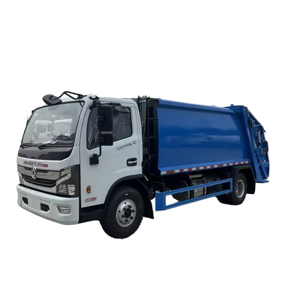 定制东风4x2柴油垃圾压缩车7 CBM容量240L 660 L蓝色垃圾桶